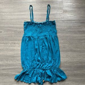 Y2K Teal Ruched Cinched Waist Tank Top
